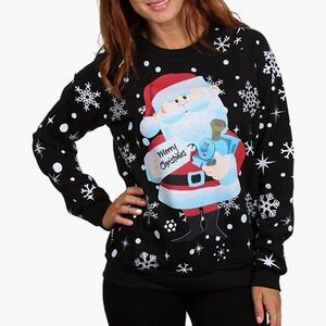 🟢Rudolph Official Merchandise Black & Silver snowflake Christmas Sweater L
